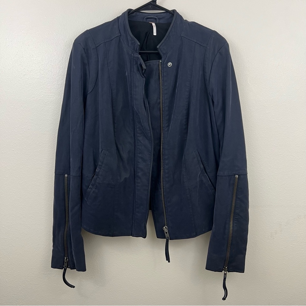 Free People Faux Suede Leather Grunge Navy Jacket